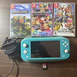 Nintendo Switch Lite HDH-001 w/Super Smash, Mario cart 8, Minecraft, Pokémon