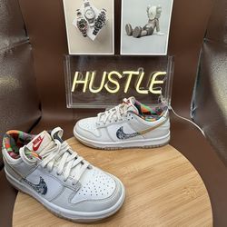 Nike Dunk Low (GS) Big Kids' Shoes White-Multi-Color Paisley Sz 3.5Y