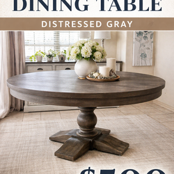 Round Dining Table 60" Distressed Gray