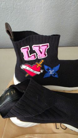 Women's Louis Vuitton Black LV Heart Patches Sock Trainers Sneakers Size 39