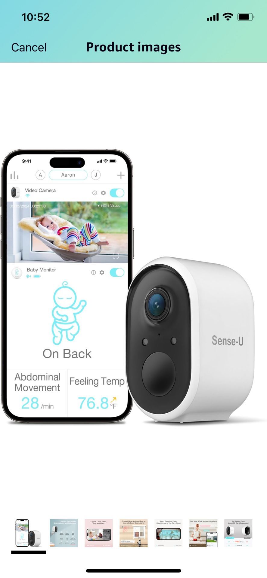 Sense-U Smart Baby Monitor Camera 2 for Both Indoor and Outdoor Use, Solar-Powered with Long Battery Life, PIR Motion Detection, 1080P HD, 2-Way Audio