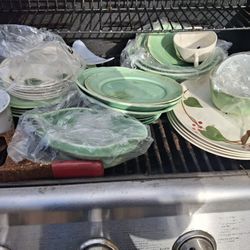 Glass cups and plates $1