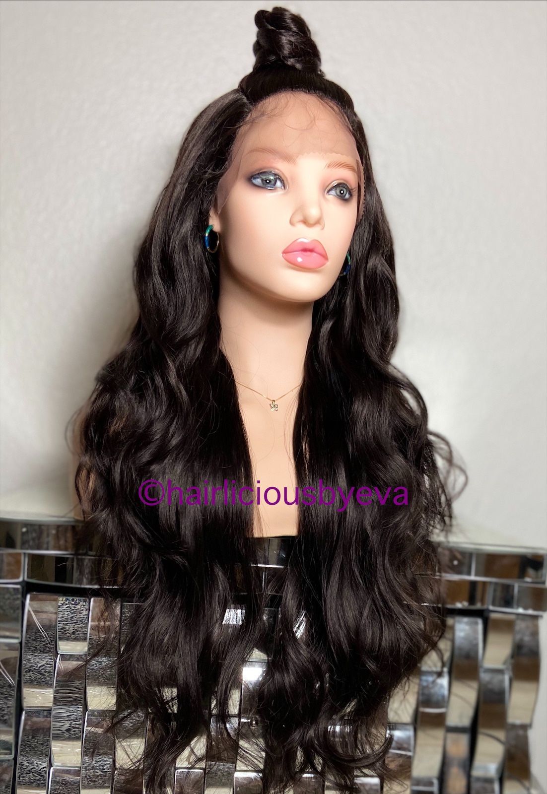 Dark brown wig color lace wig 28 inch long wavy layered premium