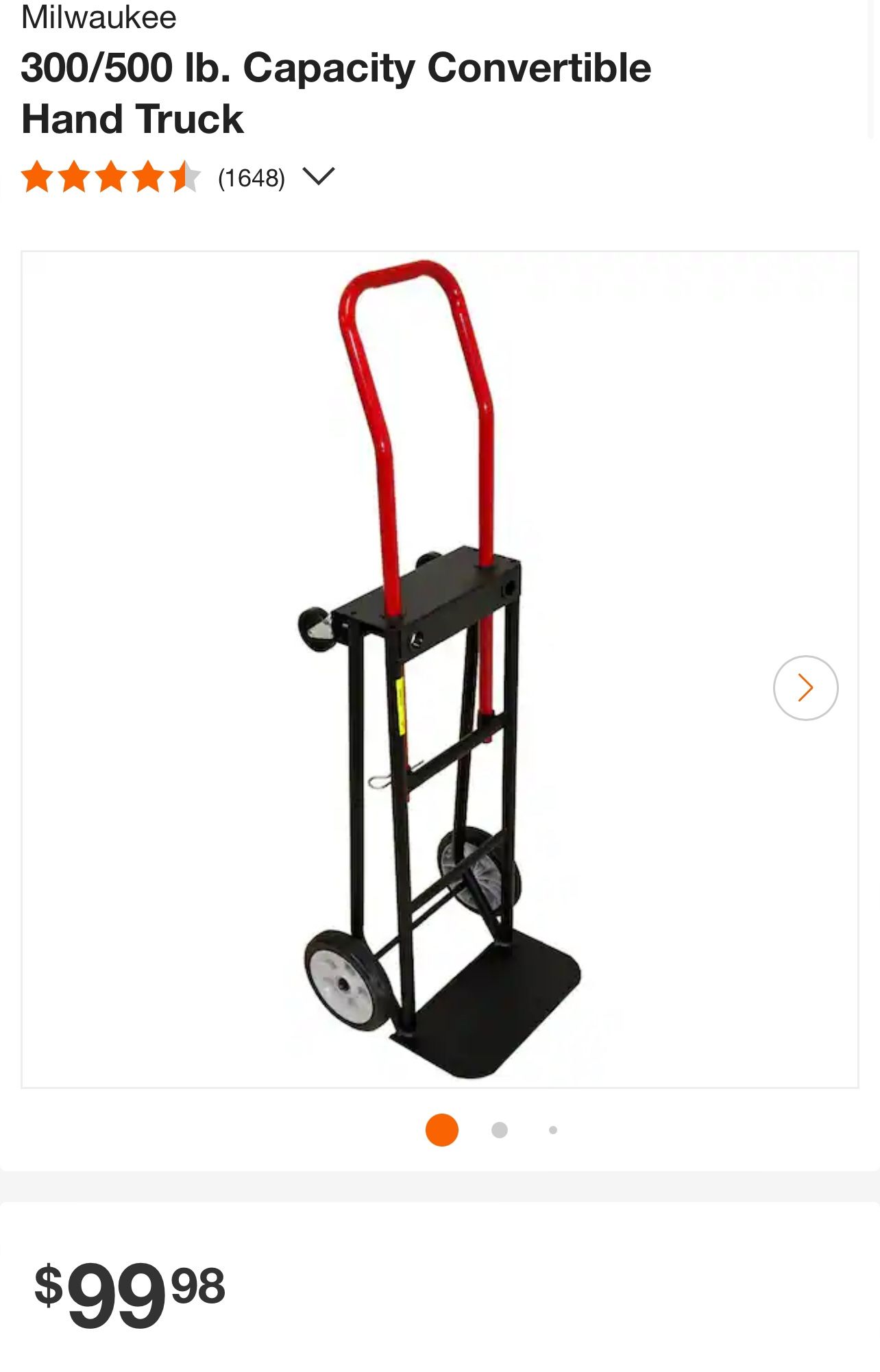 Milwaukee 300/500 lb. Capacity Convertible Hand Truck