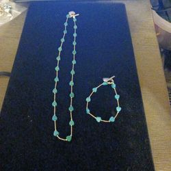 Sterling Silver Necklace with Sterling Silver Bracelet with Turquoise Stone 