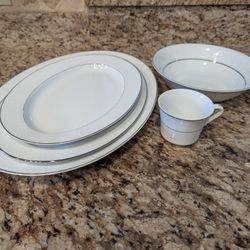 Platinum Rimmed Platters, Tea Cup, & Bowl