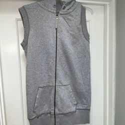 Gray Sleeveless Zip-Up Hoodie Vest M