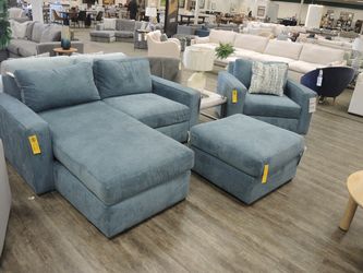 Floor Sample 2-Piece Chaise Sofa with Ottoman - Teal | Cuddler Chair | Oversized Chair