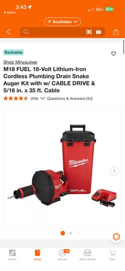 M18 FUEL 18-Volt Lithium-Iron Cordless Plumbing Drain Snake Auger Kit with w/ CABLE DRIVE & 5/16 in. x 35 ft. Cable