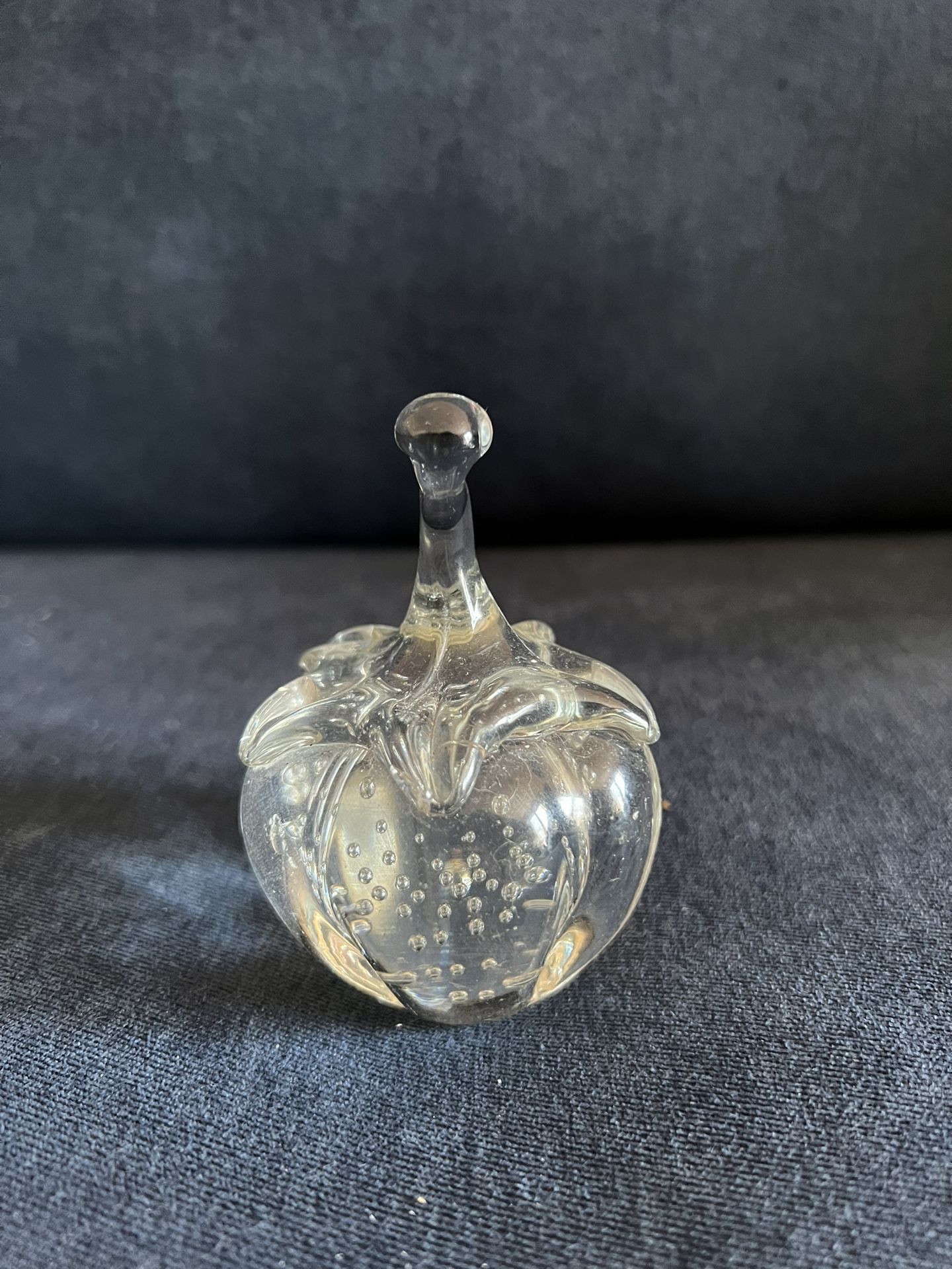 Glass Pumpkin, Transparent Decorative Gourd Ribs and Coil Stem, Hand Blown Autumn Art Table Centerpiece, paper weight