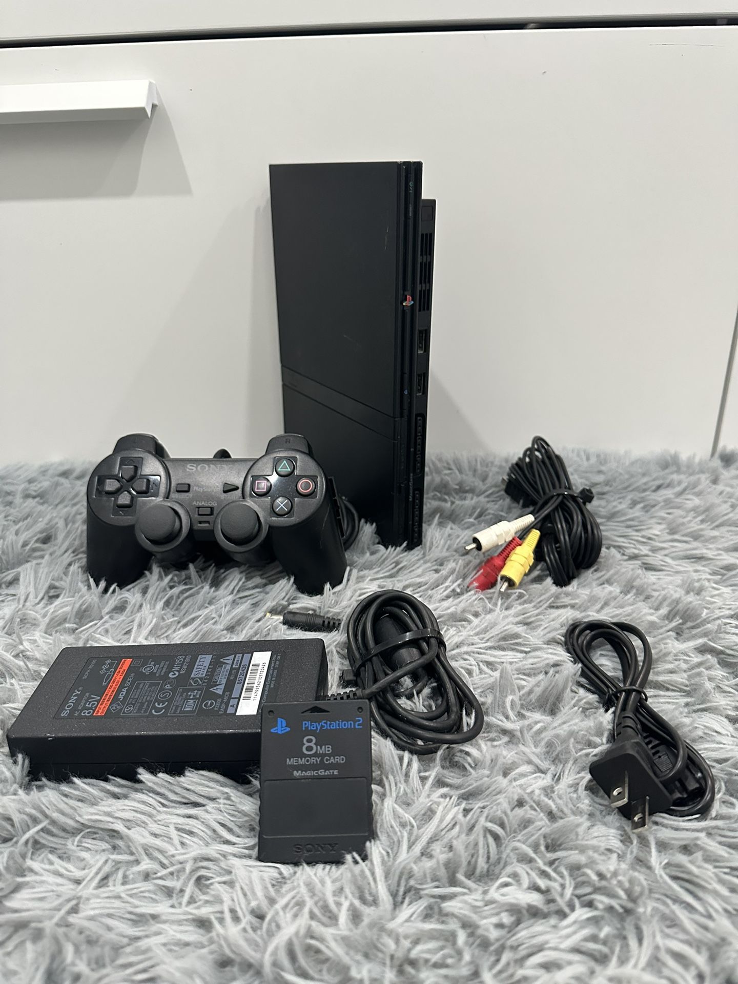 Sony PlayStation 2 Slim Console Bundle – Original Controller, 8MB Memory Card, AV & Power Cables