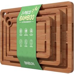 Brand New Bamboo Cutting Board for Kitchen, Wood Cutting Board 3 Piece Set with Non-Slip Mat Deep Juice Groove and Built-In Handles, Wooden Cutting Bo