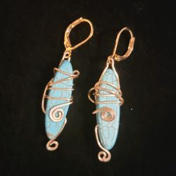 Hand Made Wired Wrapped Earrings Turquoise