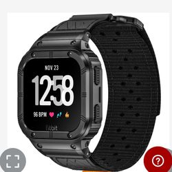 MioHHR Band Compatible With Fitbit Versa 4 3 2 1 /Fitbit Versa Lite/Fitbit Sense/Sense 2 Bands With Stainless Steel Case, Breathable Nylon Sport Adjus