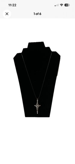 Vintage Silver Astoria Star Cross Pendant on Black Leather Christianity 