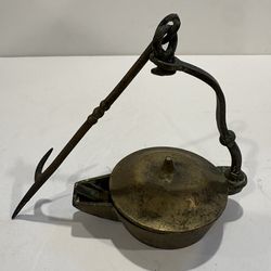 Antique French Brass Hanging Oil Lamp Often referred to as a miner’s lamp or a “rat de cave” lamp