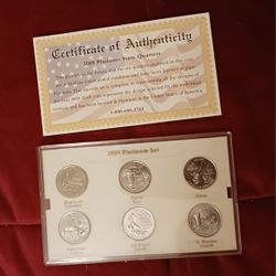 Platinum Coated SET of 6 Uncirculated Quarters W COA Puerto Rico, Samoa, DC, Guam Etc 