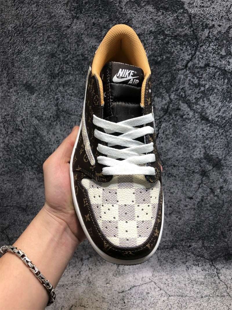 Louis Vuitton X Travis Scott Air Jordan 1 Low OG SP Damier AzurBrownLV Monography AJ1 Basketball Shoes
