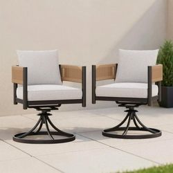 NEW - Everite 2 Pieces Swivel Rocker Chairs , Outdoor Dining Chairs with Thickened Cushions, Wicker Patio Bistro Set for Garden, Backyard, Lawn, Porch