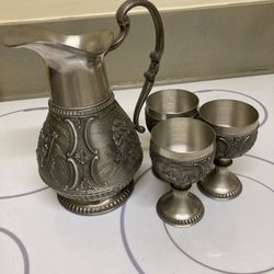 SKS Zinn 95% Vintage Decanter And Goblets
