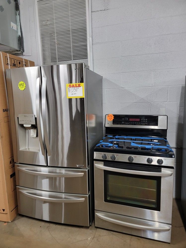 LG 2pc Set: 36in 4-door Fridge & Gas Stove Stainless Working Perfectly 4-months Warranty 