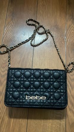 Bebe black quilted crossbody bag with gold chain strap