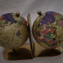 Vintage mcm Globe Solod Brass Bookends 