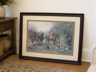 Vintage Framed English Hunt Print – Large Traditional Wall Art