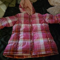 Girls Faded Glory pink and purple plaid puffer jacket with hood