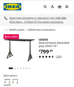 IDÅSEN
Desk sit/stand, electric black/dark gray