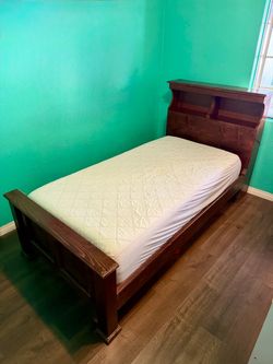 Twin Bed with Bookcase Headboard, Cherry Finish