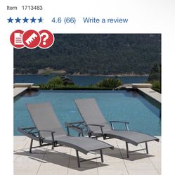 SunVilla Commercial Sling Wave Chaise Lounge with Adjustable Armrests, 2-Pack