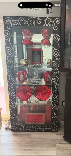 Black Decorative Display Cabinet with Glass Shelves and matching accent furniture