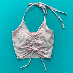 Pink Hollister Floral Halter Crop Top XS