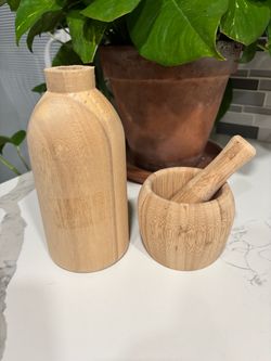 Wooden Mortar & Vase