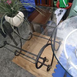 2 BEAUTIFUL END TABLES, GLASS AND IRON 
