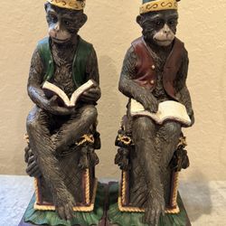 Reading Monkey Bookends India Bombay Fez Hat Cast Figurines 2001 CBK.  Set of 2.