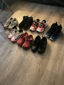 Youth kids shoes size 6.5 and used football cleats size 6 crocs size 6 everything for 100.00