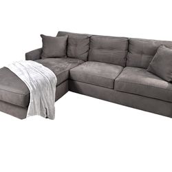 Cindy Crawford Home Microfiber Plush Sectional Sofa-Gray W/Factory Fabric Protectant