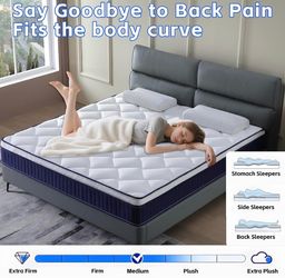 10” White and Navy Blue Medium Firm Mattress