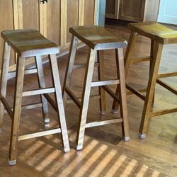 3 Wooden Bar Stools 