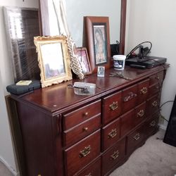 Solid Antique Wood Dresser With Mirror 