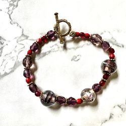 Purple And Red Beaded Bracelet 