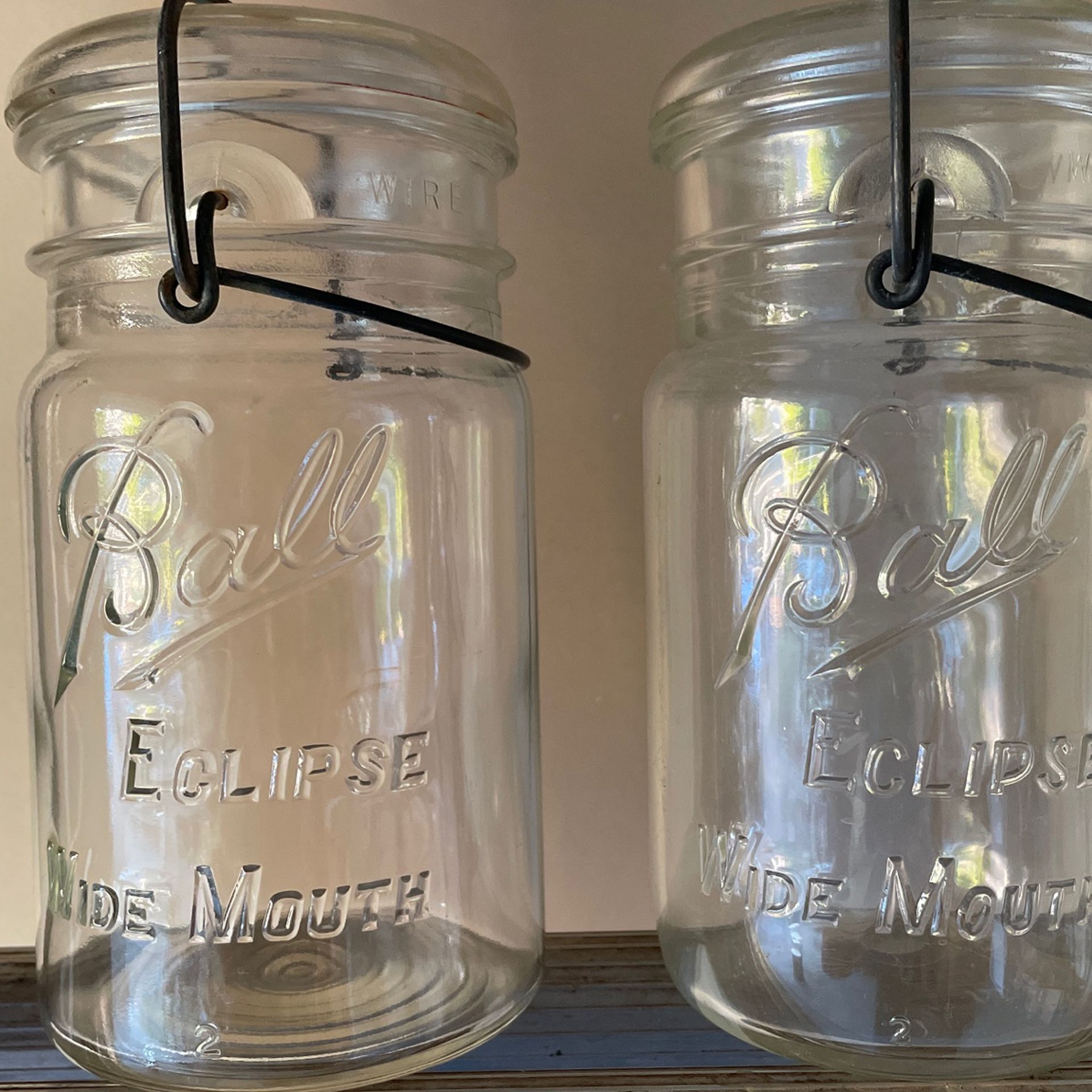 Set Of Two Antique Ball Glass Wide Mouth Jars