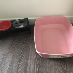 cat litter box and bowl stand, all for $15