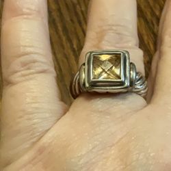 Vintage Sterling Citrine Cushion Cut Ring Size 8