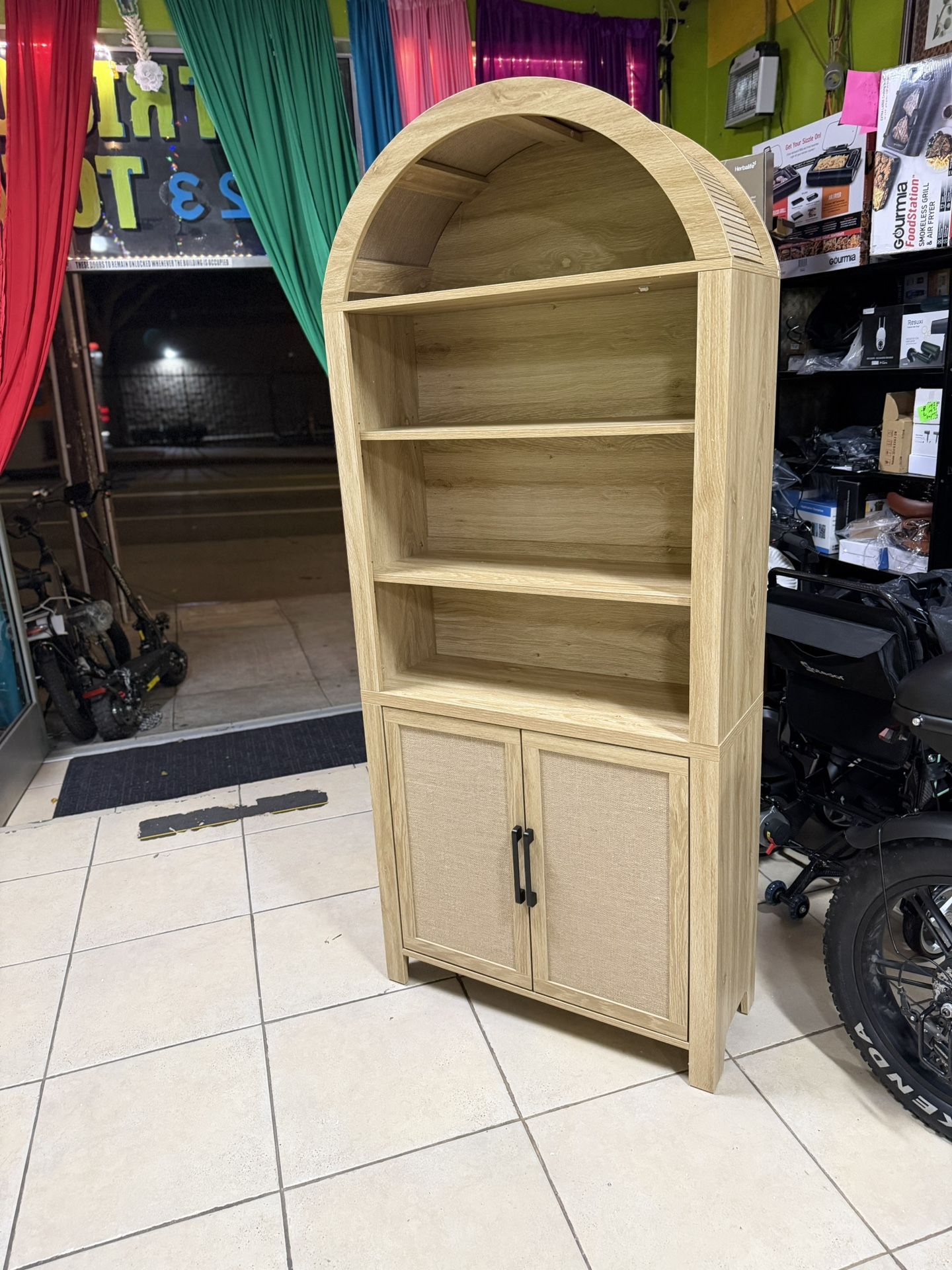 ARCHED BOOKCASE WITH STORAGE 71”TALL