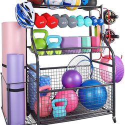Dumbbell Rack, Weight Rack for Dumbbells, Home Gym Storage Organizer for Dumbbell, Kettlebells, Yoga Mat, All in One 4 Tier Weight Stand with Lockable