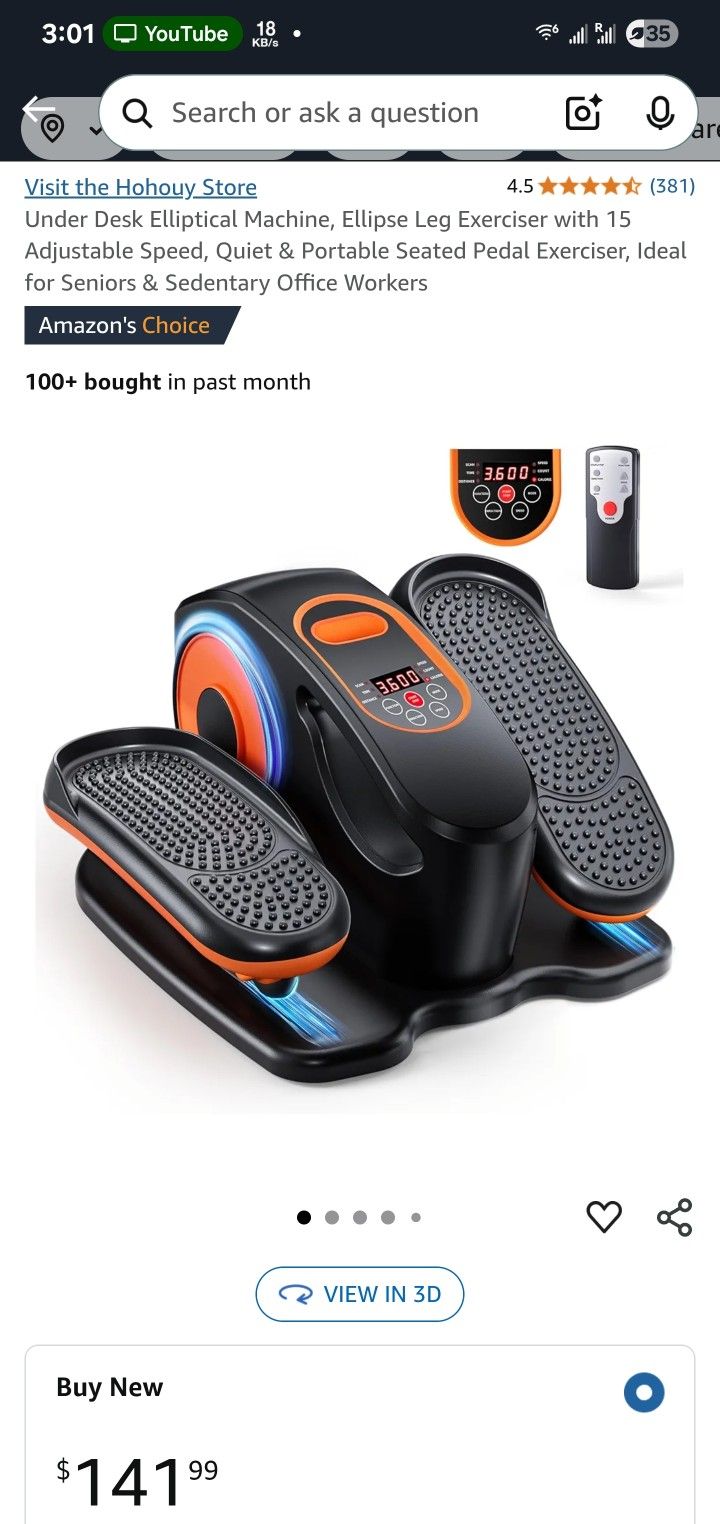 Under Desk Elliptical Machine, Ellipse Leg Exerciser with 15 Adjustable Speed, Quiet & Portable Seated Pedal Exerciser, Ideal for Seniors & Sedentary