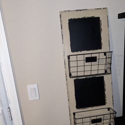 Chalkboard and wire baskets wall organizer 